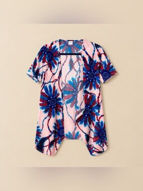 Exit Small Native Print Multi Colored Open Front Polyester Rayon SpandexCardigan